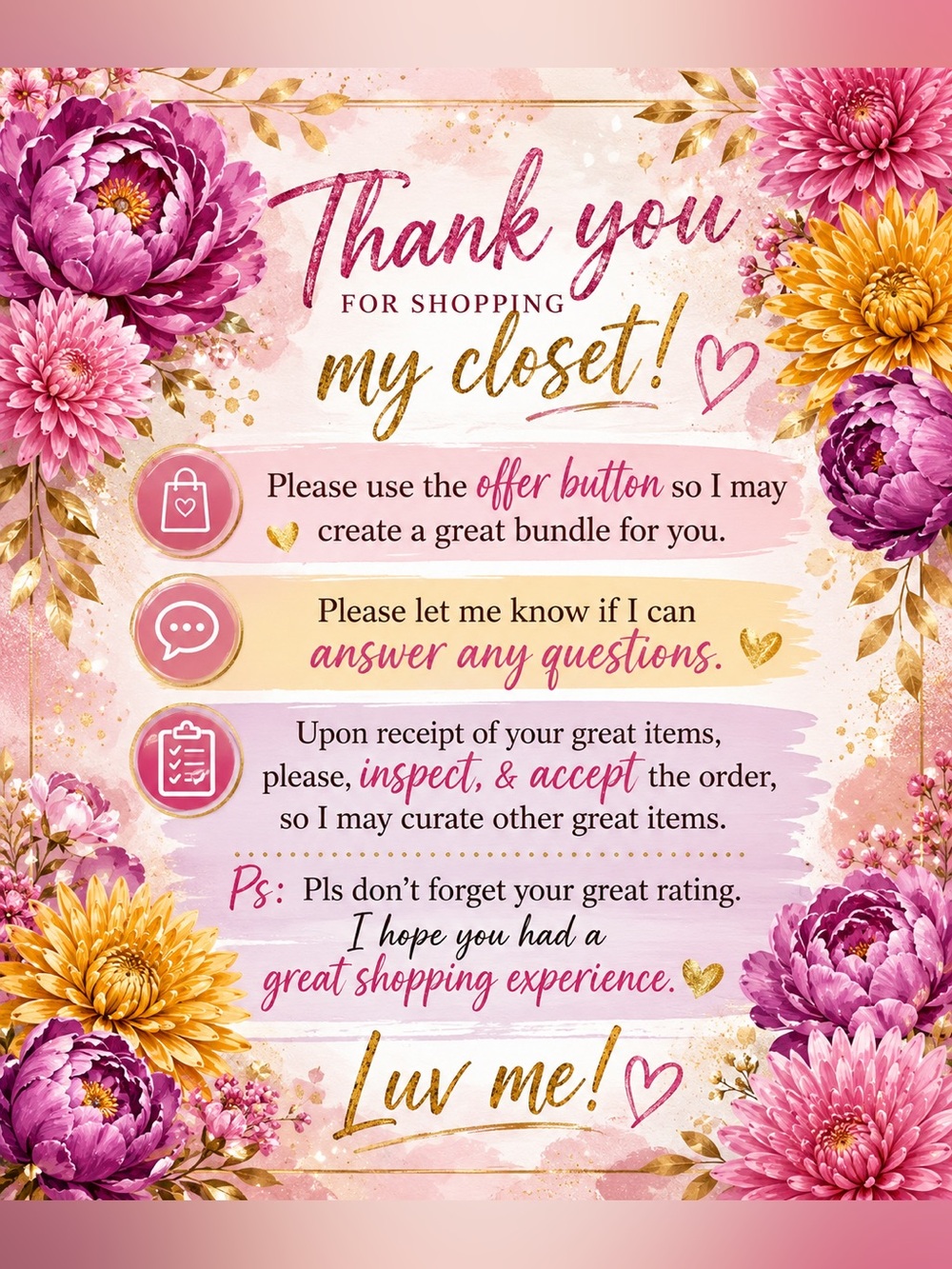 Pink and Gold Floral Thank You Card for Shoppers